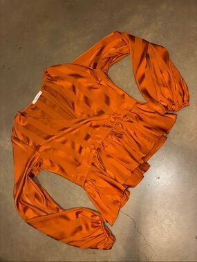 Women's Orange Satin Peplum Blouse - Unbranded